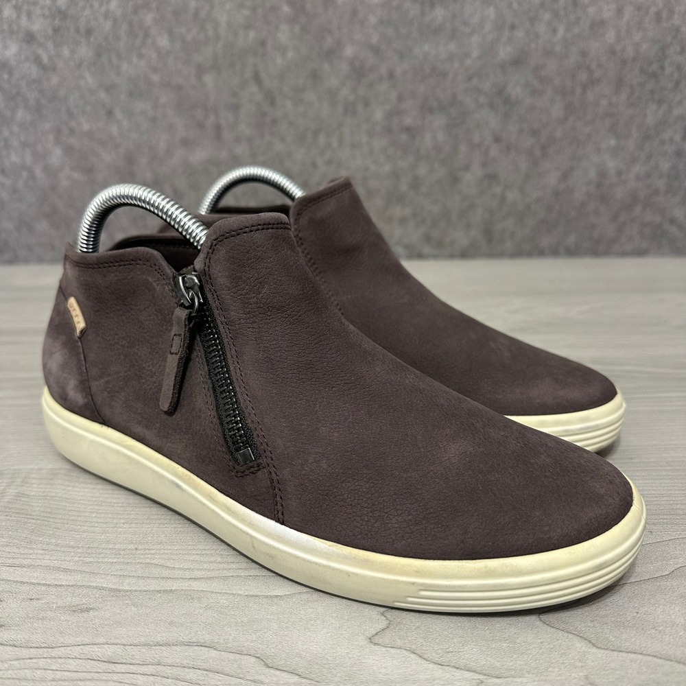 ECCO Soft 7 Low-Cut Zip Bootie Sneakers Womens Size 9 Brown Suede Casual Shoes